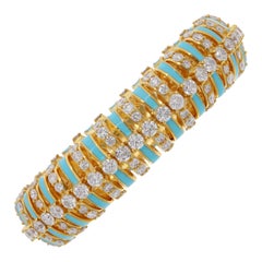 Bracelet en or jaune 14 carats avec diamants de 14,45 carats de pureté SI et émail de couleur hi-colore