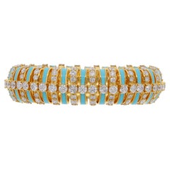 14.45 Carat SI Clarity HI Color Diamond Enamel Bracelet 14 Karat Yellow Gold