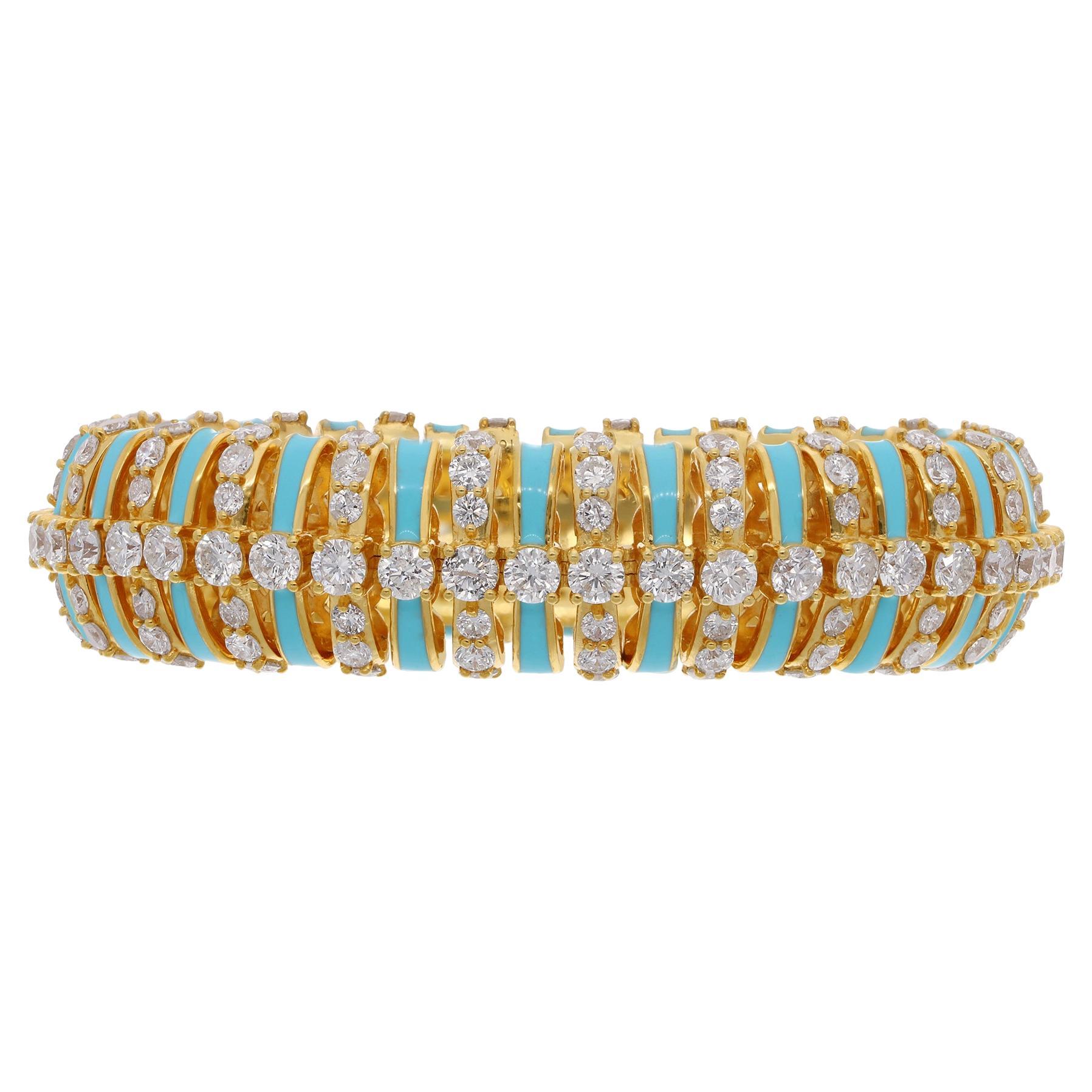 14,45 Karat SI Reinheit HI Farbe Diamant Emaille-Armband 18 Karat Gelbgold