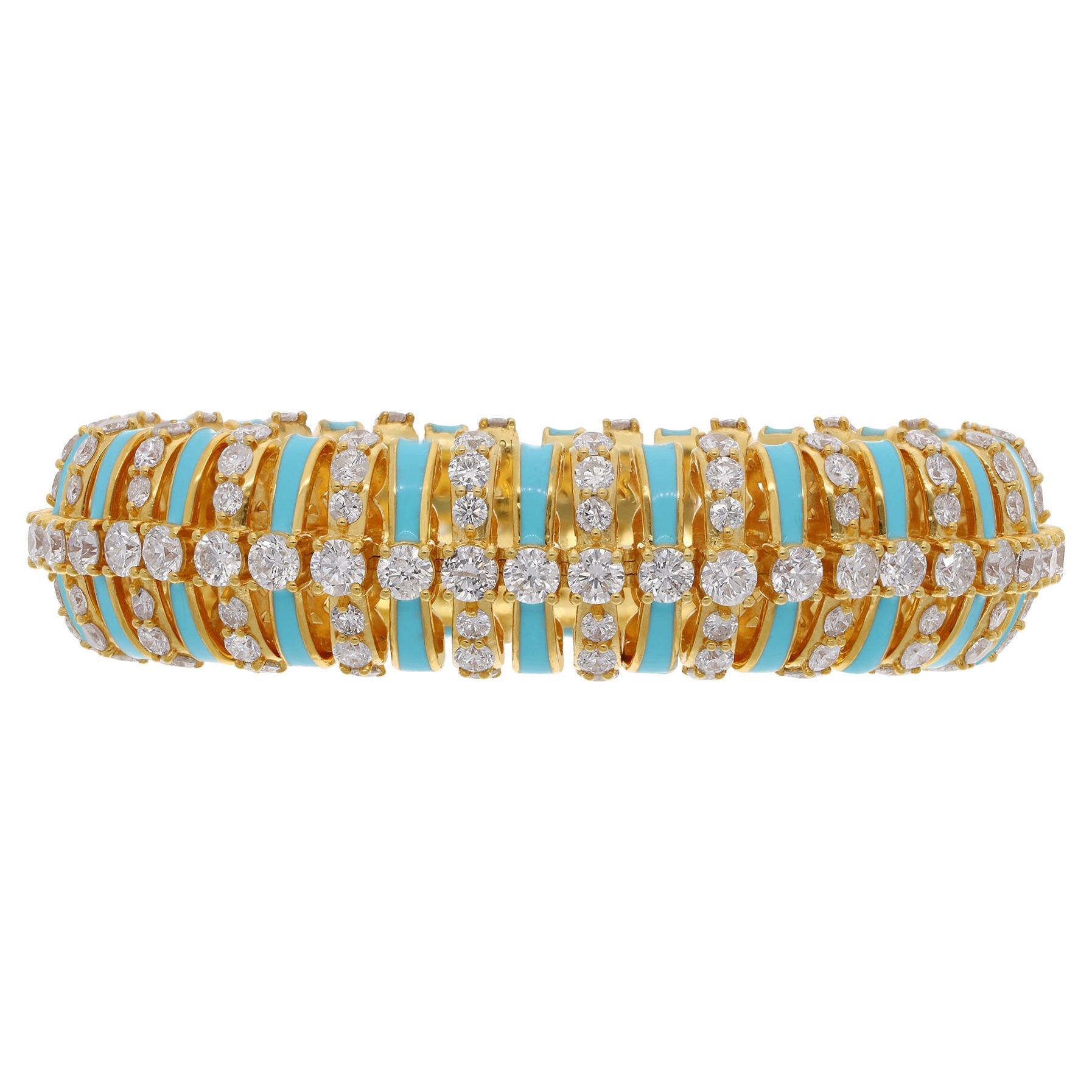 14,45 Quilates SI Claridad HI Color Diamante Esmalte Pulsera Oro Amarillo 18 Kilates