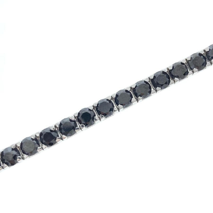 Taille ronde Bracelet tennis avec diamants noirs ronds de 14,46 carats. en vente