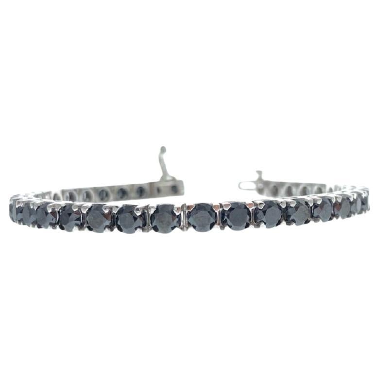14.46 Carat Round Black Diamond Tennis Bracelet. For Sale
