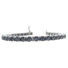 Bracelet tennis avec diamants noirs ronds de 14,46 carats.