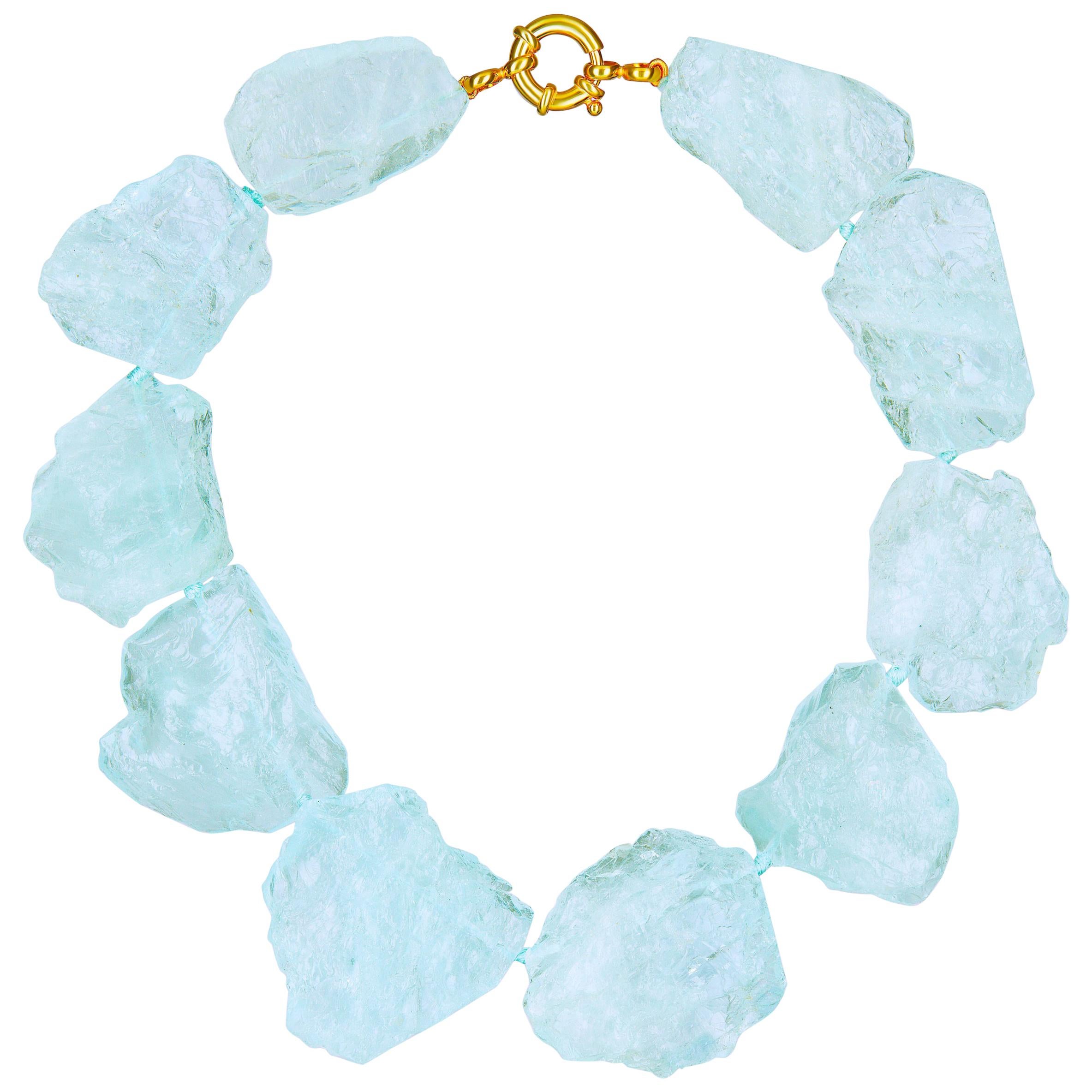 1, 446.50 Carats of Carved Sky Blue Aquamarine Statement Necklace