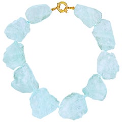 1, 446.50 Carats of Carved Sky Blue Aquamarine Statement Necklace