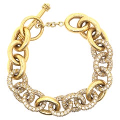 14.47 Carat Diamond Chain Pave and Hammer Finished Bracelet 18 Karat Yellow Gold