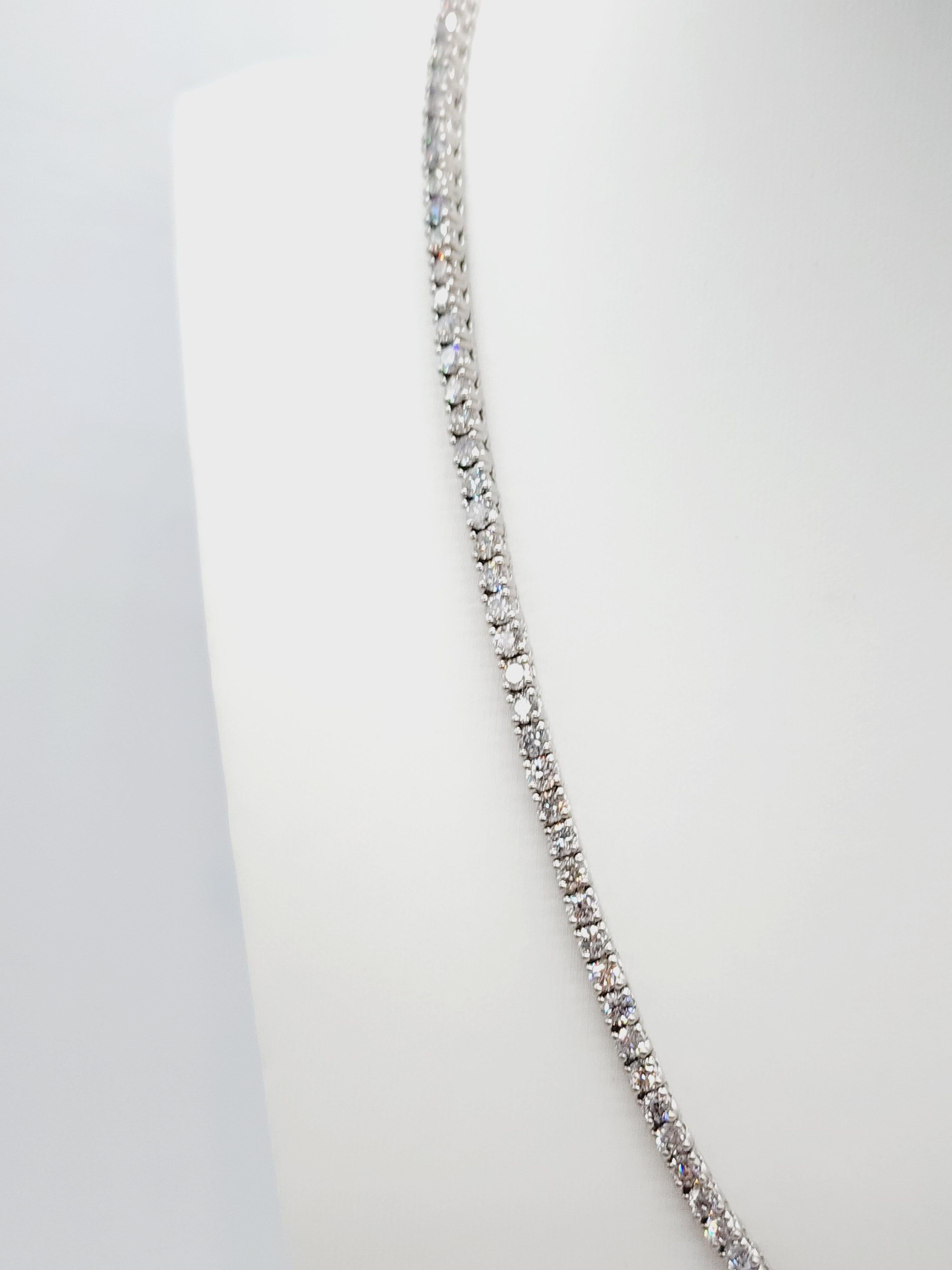 Round Cut 14.45 Carat Round Brilliant Cut Diamond Tennis Necklace 14 Karat White Gold 18'' For Sale