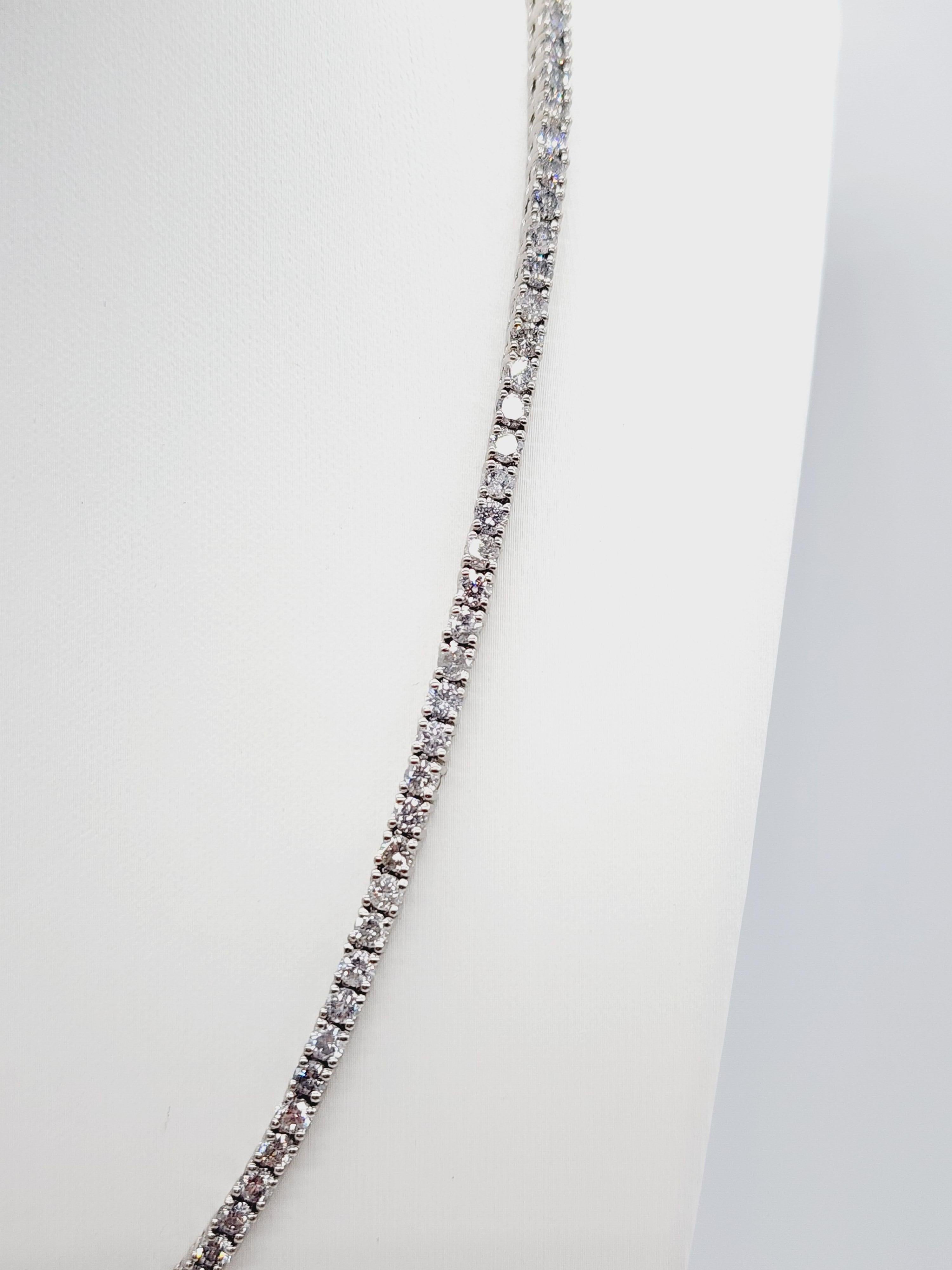 14.45 Carat Round Brilliant Cut Diamond Tennis Necklace 14 Karat White Gold 18'' In New Condition For Sale In Great Neck Plaza, NY