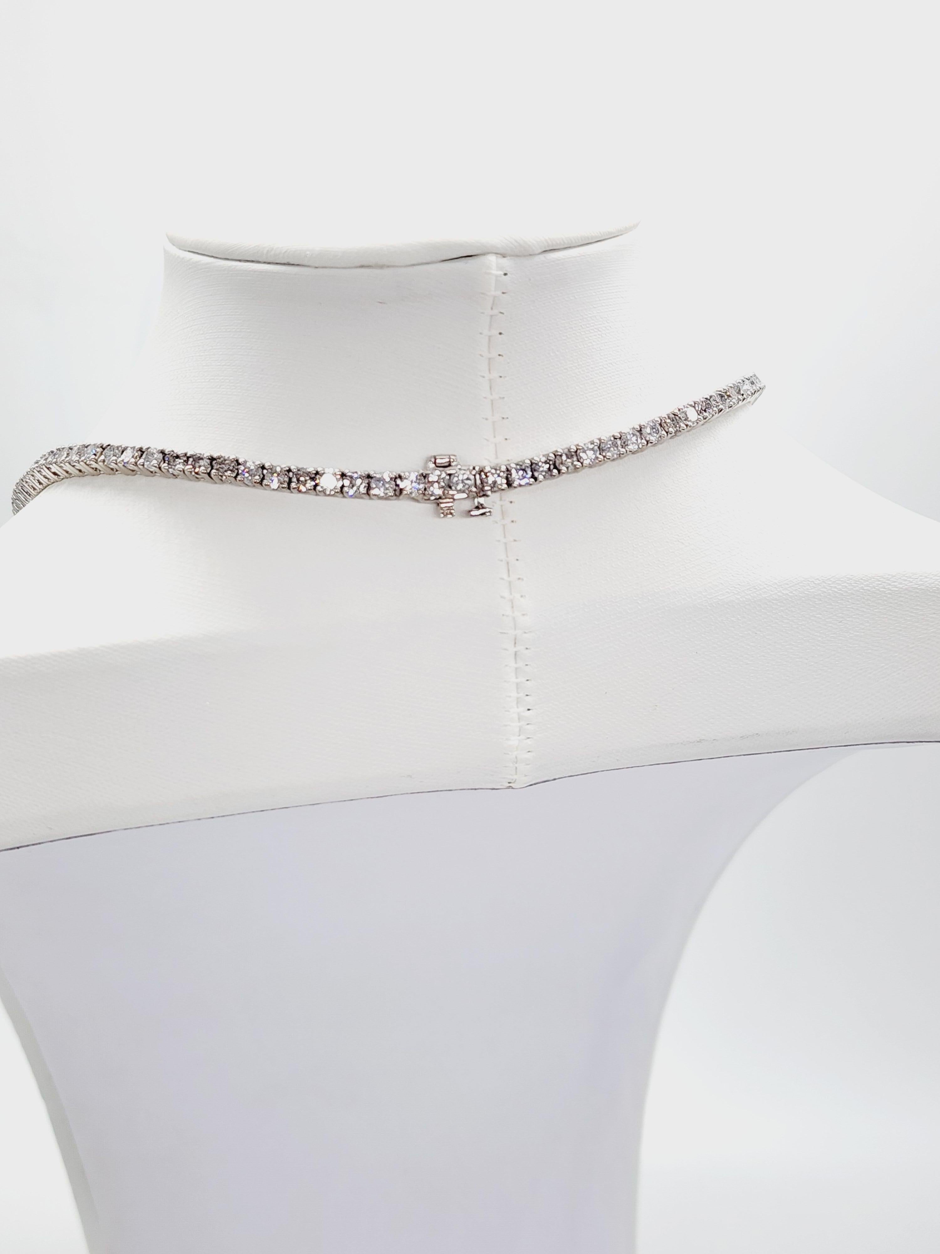 Women's or Men's 14.45 Carat Round Brilliant Cut Diamond Tennis Necklace 14 Karat White Gold 18'' For Sale