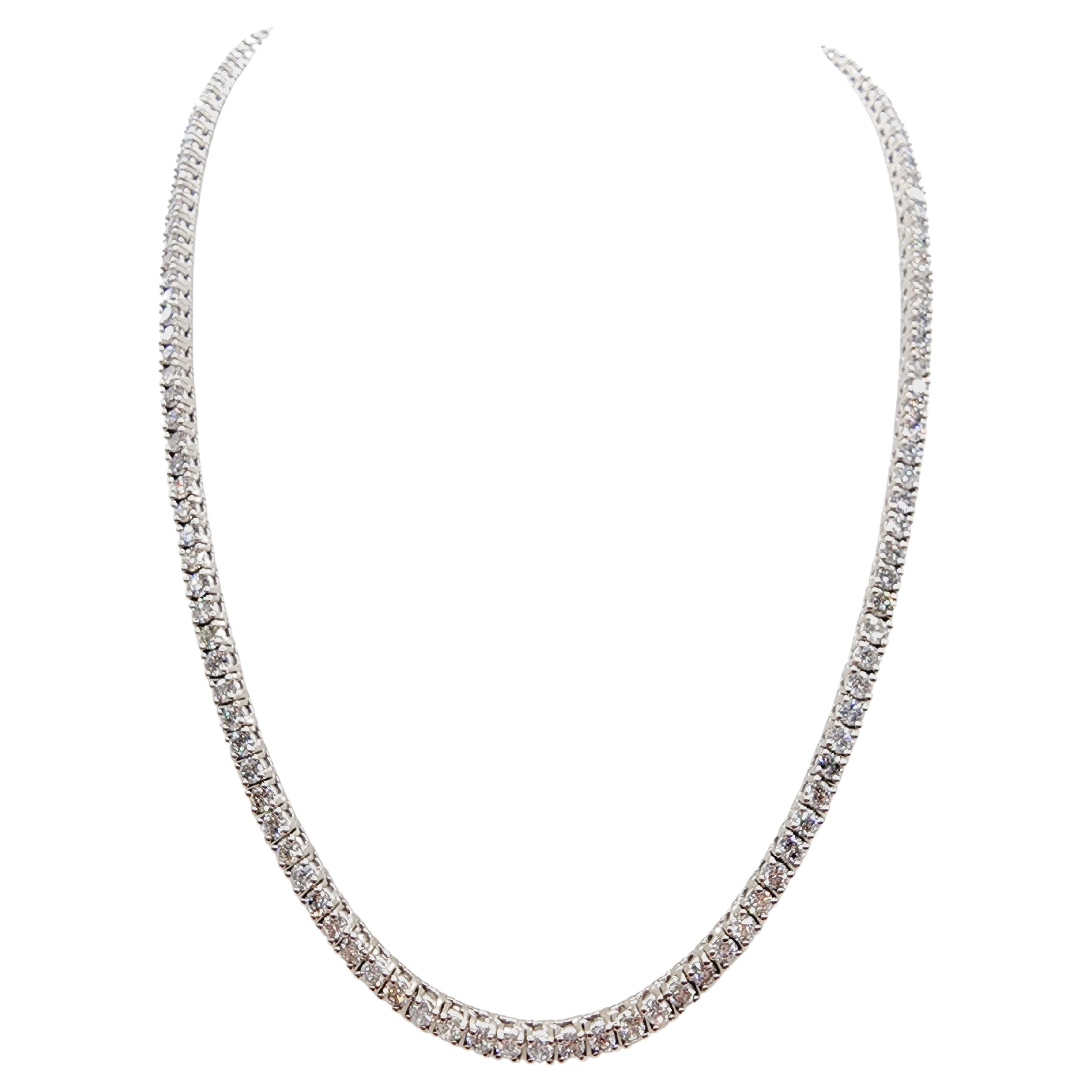 14.45 Carat Round Brilliant Cut Diamond Tennis Necklace 14 Karat White Gold 18''