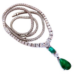 14.47ct Natural Emerald Diamond Necklace 14K Dangle Riviera Graduated*