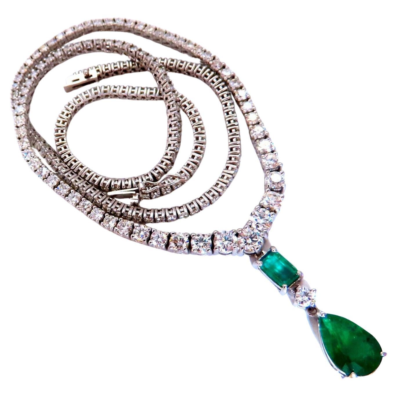 14.47ct Natural Emerald Diamond Necklace 14K Dangle Riviera Graduated