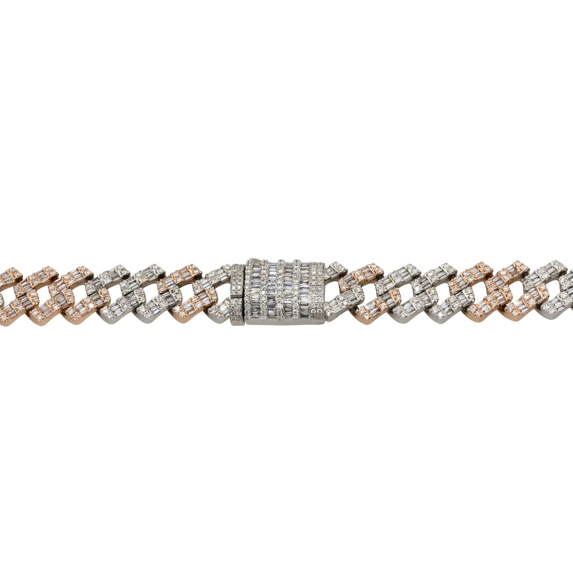 Round Cut 14.48 Carat Diamond Pave Cuban Chain Necklace 14 Karat In Stock