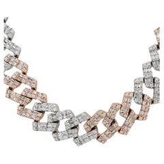 14.48 Carat Diamond Pave Cuban Chain Necklace 14 Karat In Stock