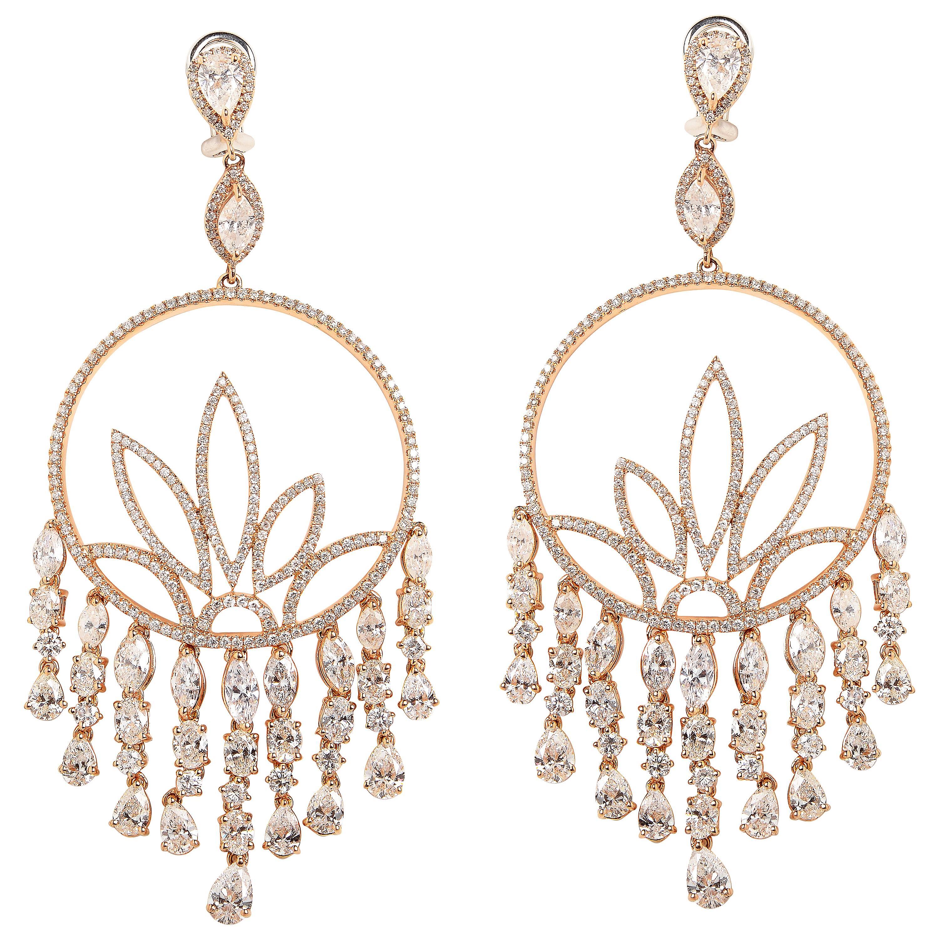 14.49 ct Diamond Chandelier Earrings Made In 14 K Rose Gold 