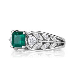 Bague de fiançailles 1.44ct Emerald Cut Green Emerald