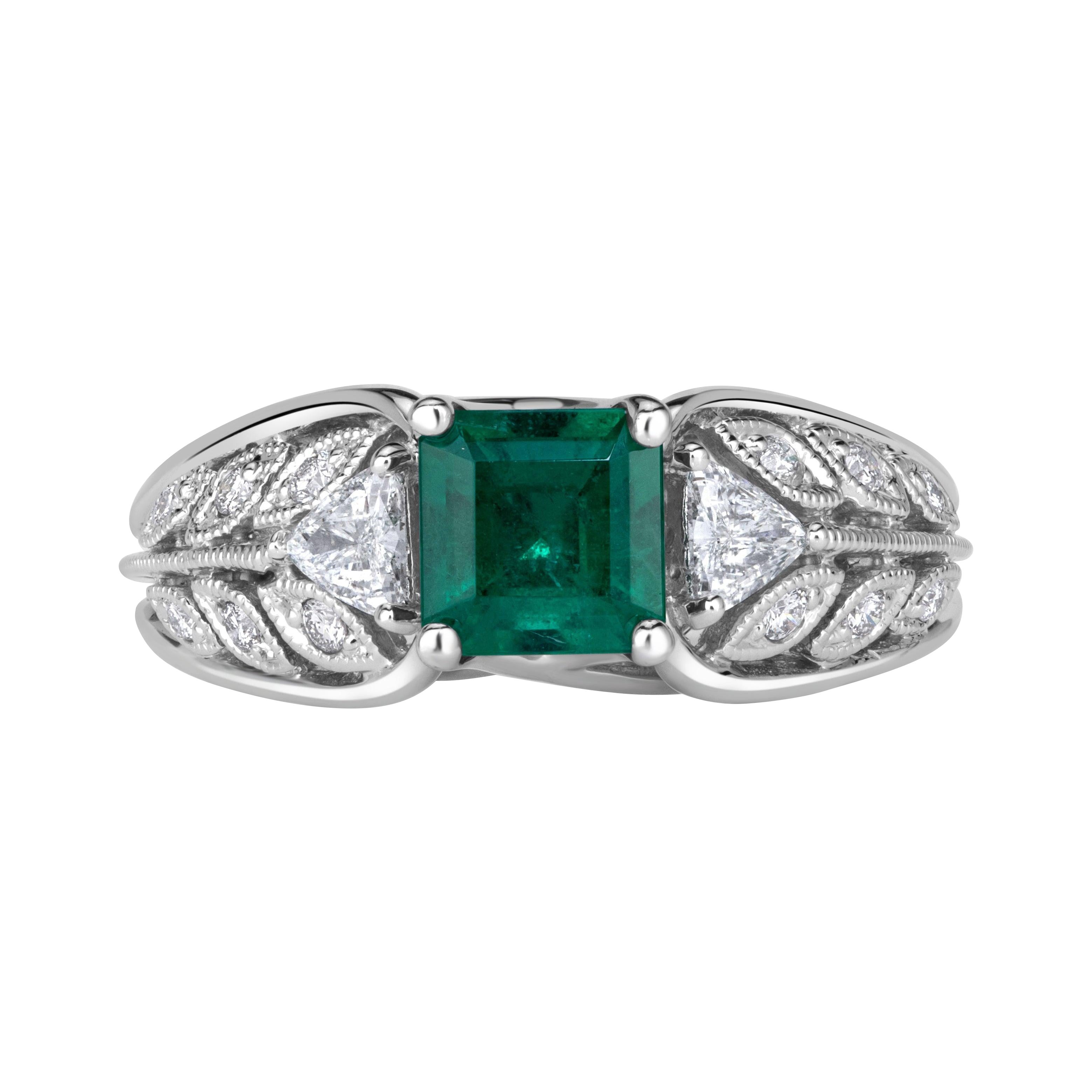 1.44ct Emerald Cut Green Emerald Engagement Ring