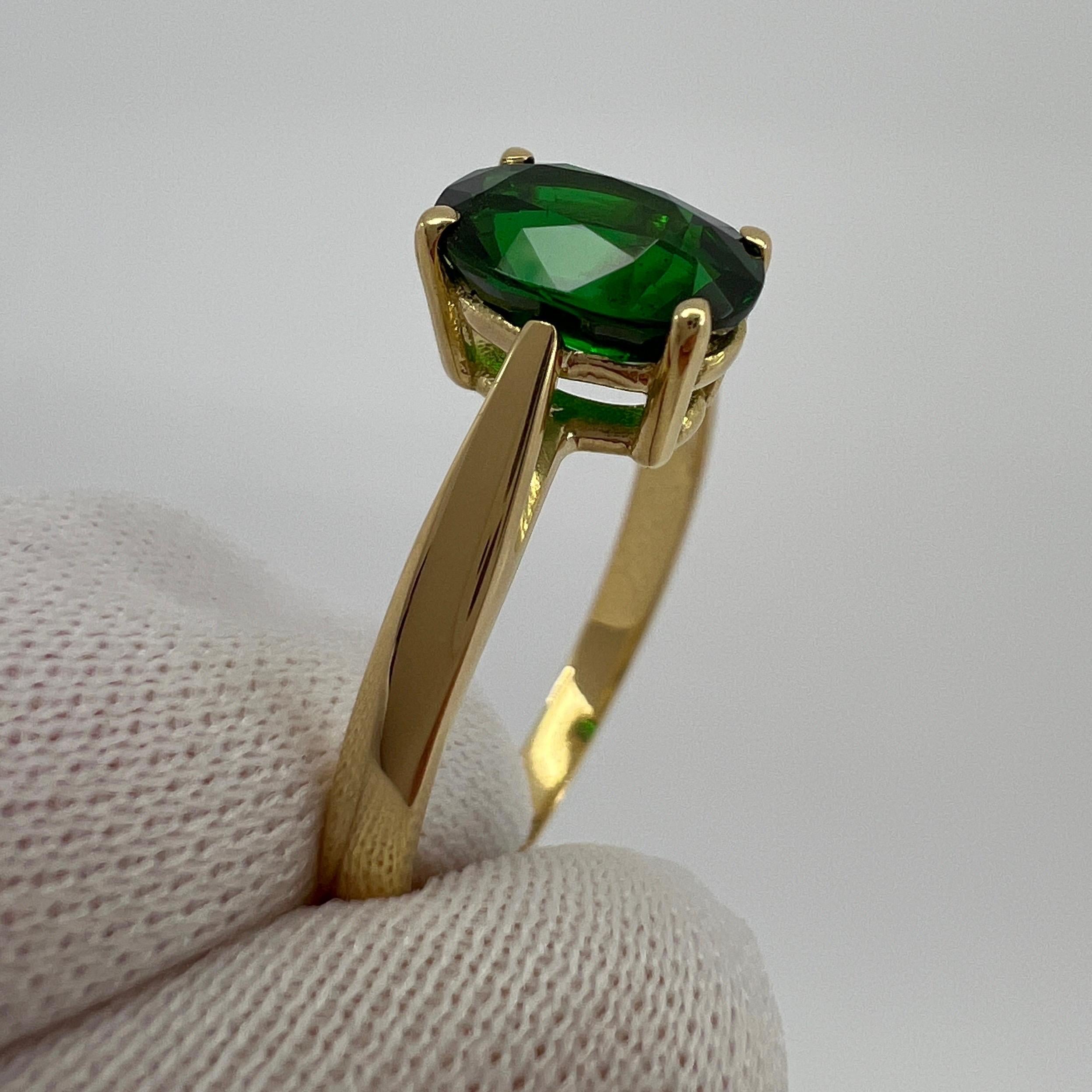 1.44ct Fine Vivid Green Tsavorite Garnet Oval Cut 18k Yellow Gold Solitaire Ring 4