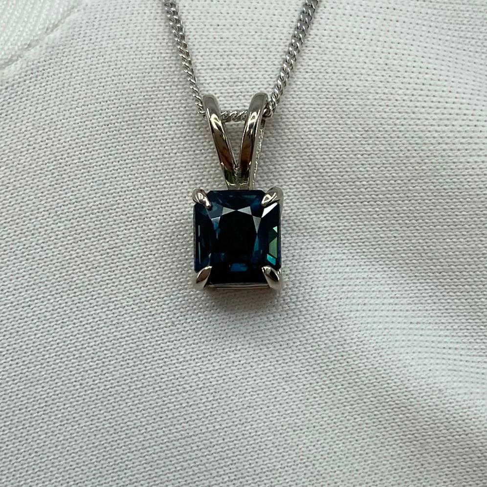 1.44ct IGI Certified Deep Teal Blue Untreated Sapphire 18k White Gold Pendant For Sale 5