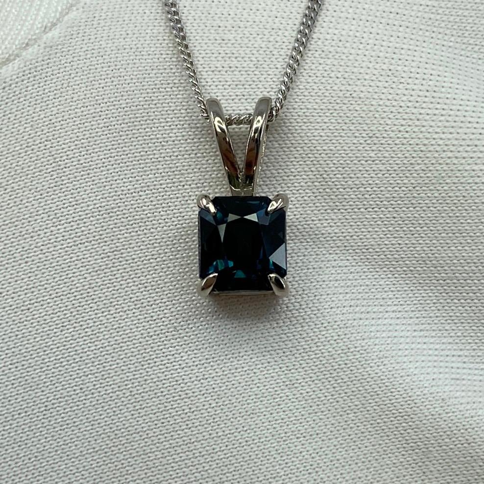 1.44ct IGI Certified Deep Teal Blue Untreated Sapphire 18k White Gold Pendant For Sale 6