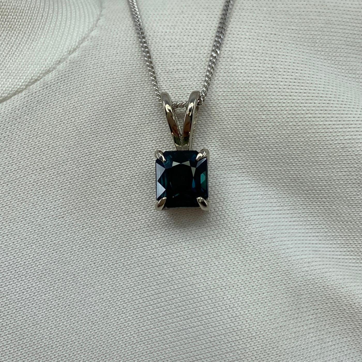 1.44ct IGI Certified Deep Teal Blue Untreated Sapphire 18k White Gold Pendant For Sale 7