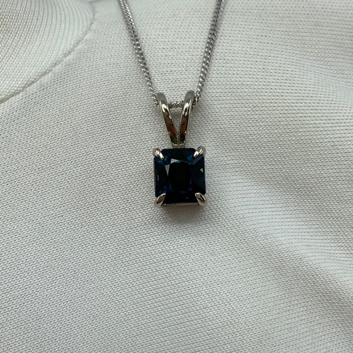 1.44ct IGI Certified Deep Teal Blue Untreated Sapphire 18k White Gold Pendant For Sale 8