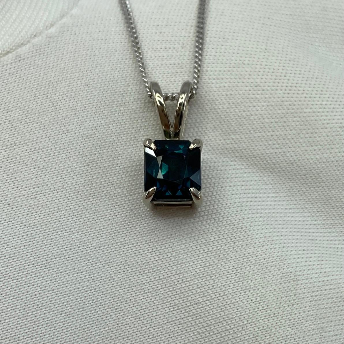 1.44ct IGI Certified Deep Teal Blue Untreated Sapphire 18k White Gold Pendant For Sale 9