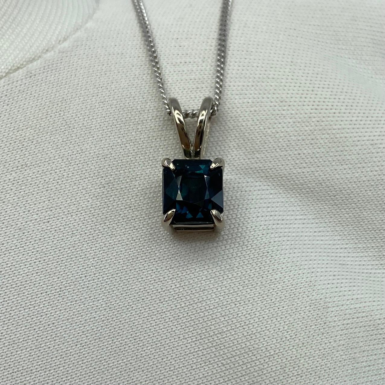 1.44ct IGI Certified Deep Teal Blue Untreated Sapphire 18k White Gold Pendant For Sale 10