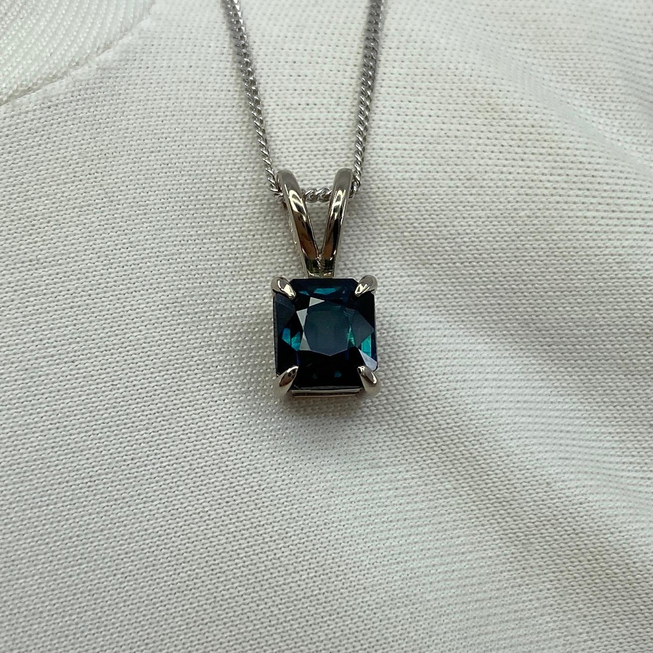 1.44ct IGI Certified Deep Teal Blue Untreated Sapphire 18k White Gold Pendant For Sale 11