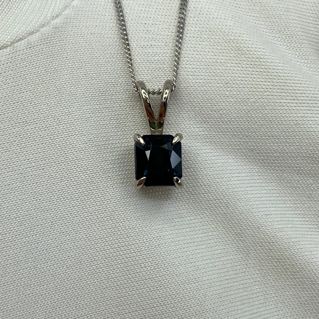1.44ct IGI Certified Deep Teal Blue Untreated Sapphire 18k White Gold Pendant For Sale 12