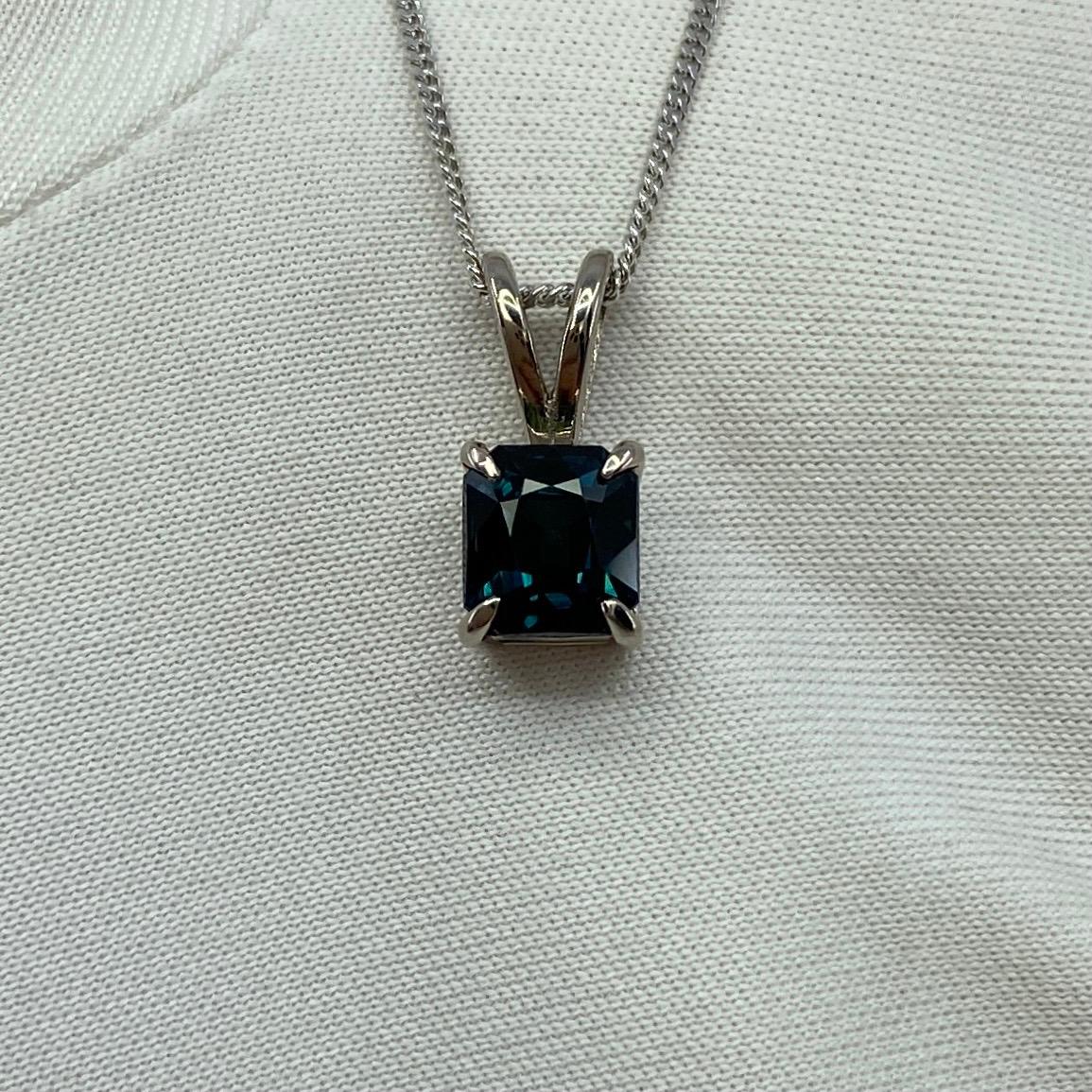 Women's or Men's 1.44ct IGI Certified Deep Teal Blue Untreated Sapphire 18k White Gold Pendant For Sale