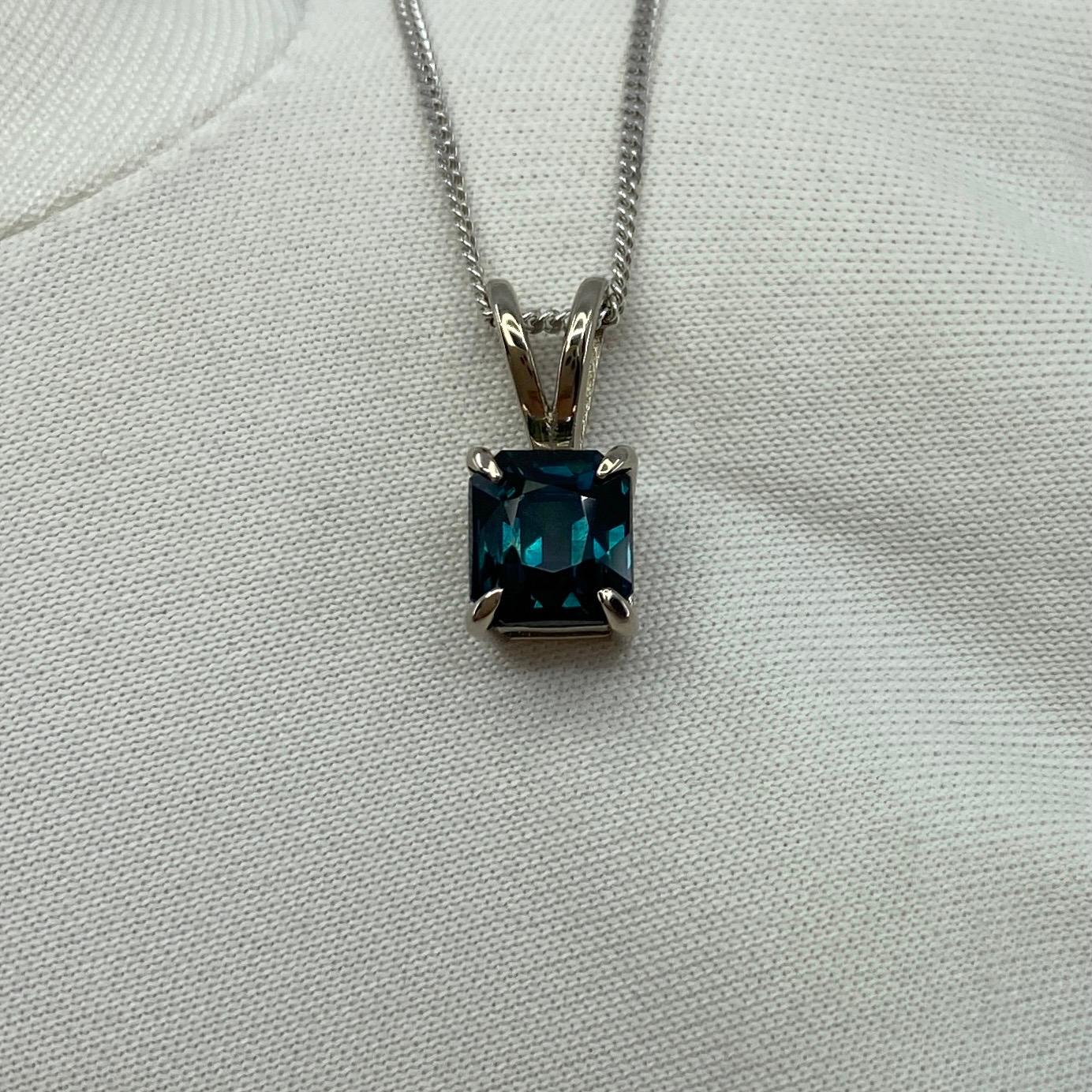 1.44ct IGI Certified Deep Teal Blue Untreated Sapphire 18k White Gold Pendant For Sale 1