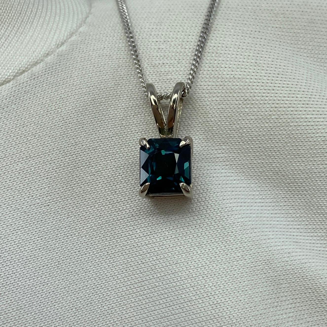 1.44ct IGI Certified Deep Teal Blue Untreated Sapphire 18k White Gold Pendant For Sale 2