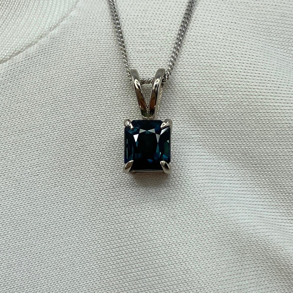 1.44ct IGI Certified Deep Teal Blue Untreated Sapphire 18k White Gold Pendant For Sale 4
