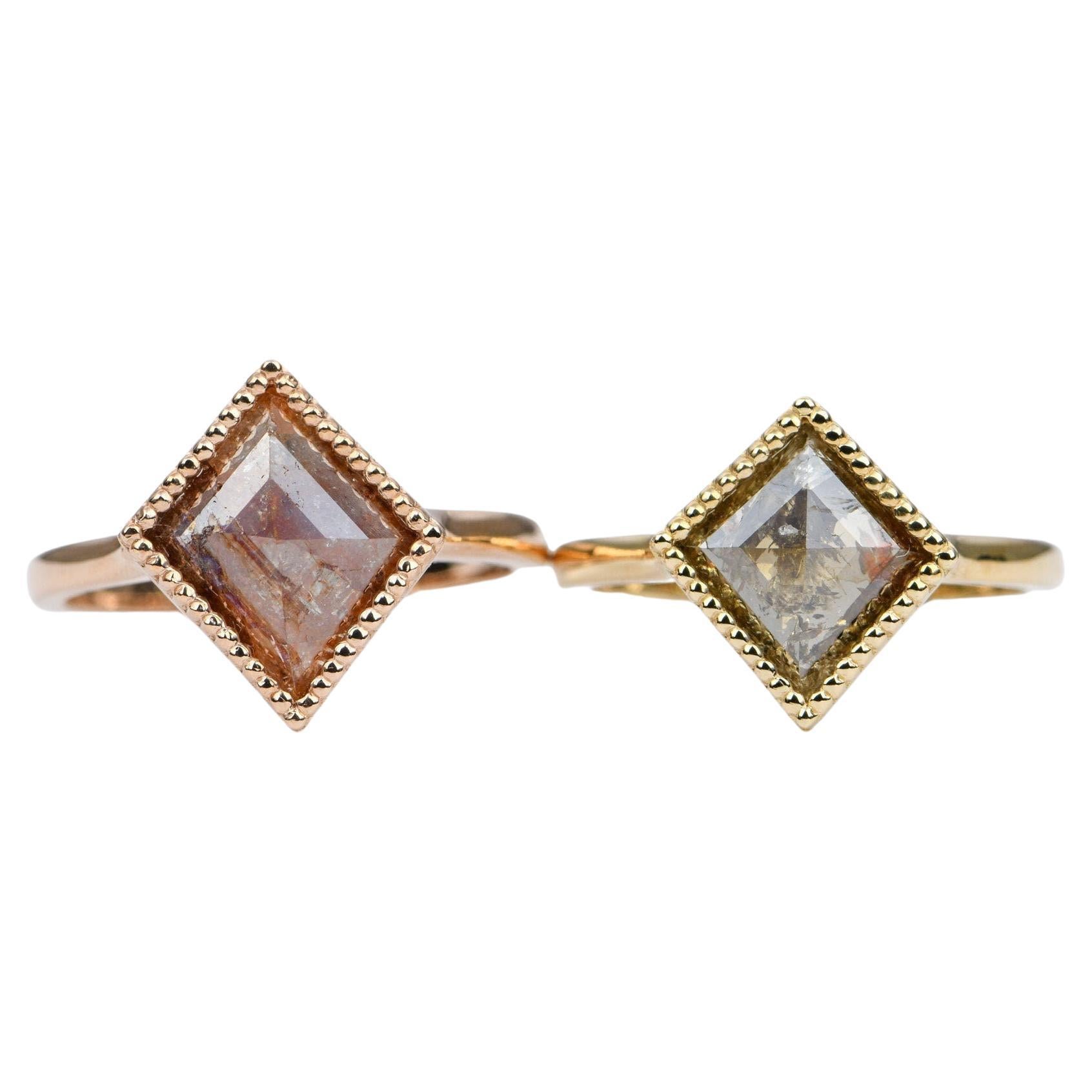 1.77ct Kite Shape Salt and Pepper Diamond 14k Yellow Gold Engagement