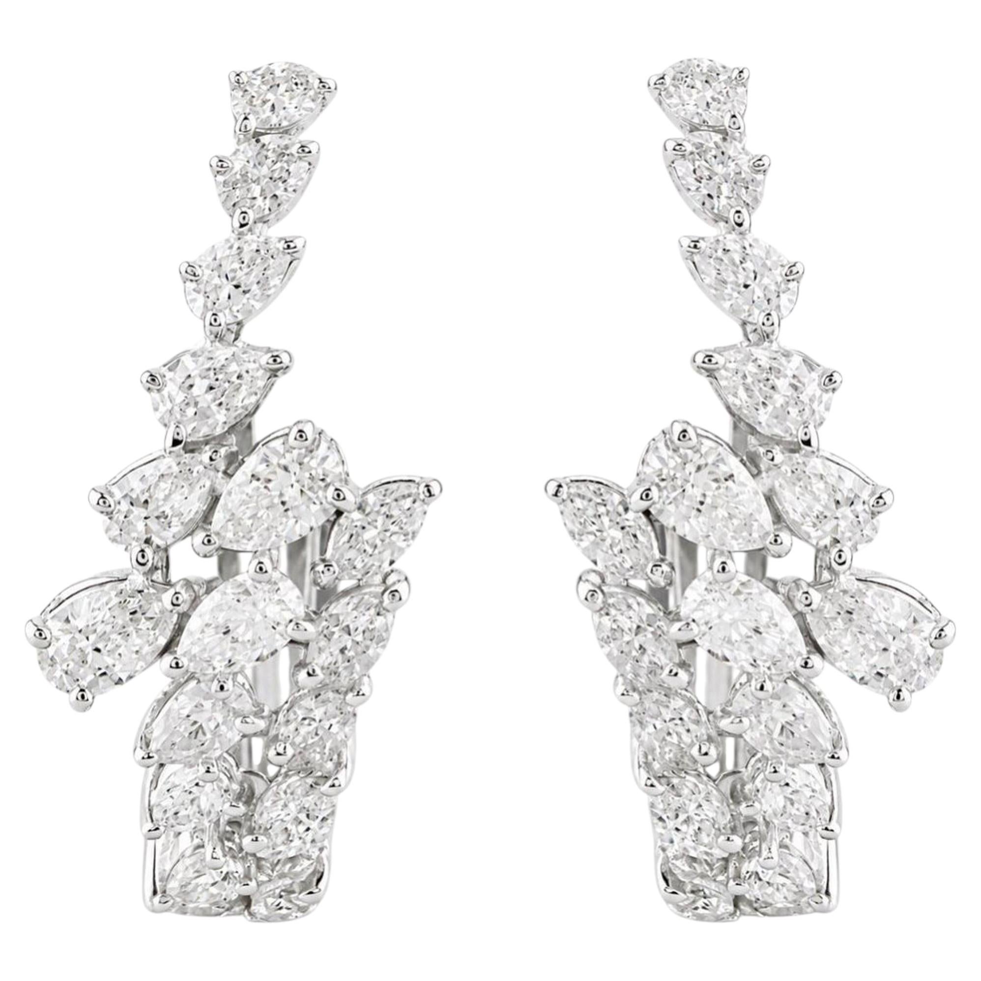 1.44 ct Pear & Marquise Diamond Cluster Climber Earrings 18K White Gold Bridal