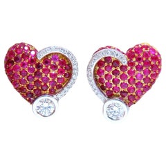 1.44ct natural Ruby diamonds heart earrings 14kt yellow gold*