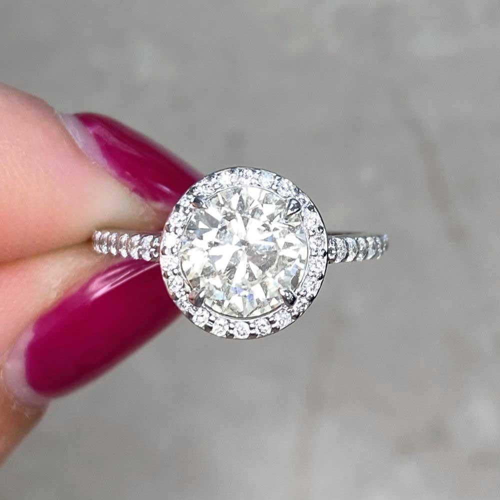 1.44ct Old European Cut Diamond Engagement Ring, Diamond Halo, Platinum For Sale 5