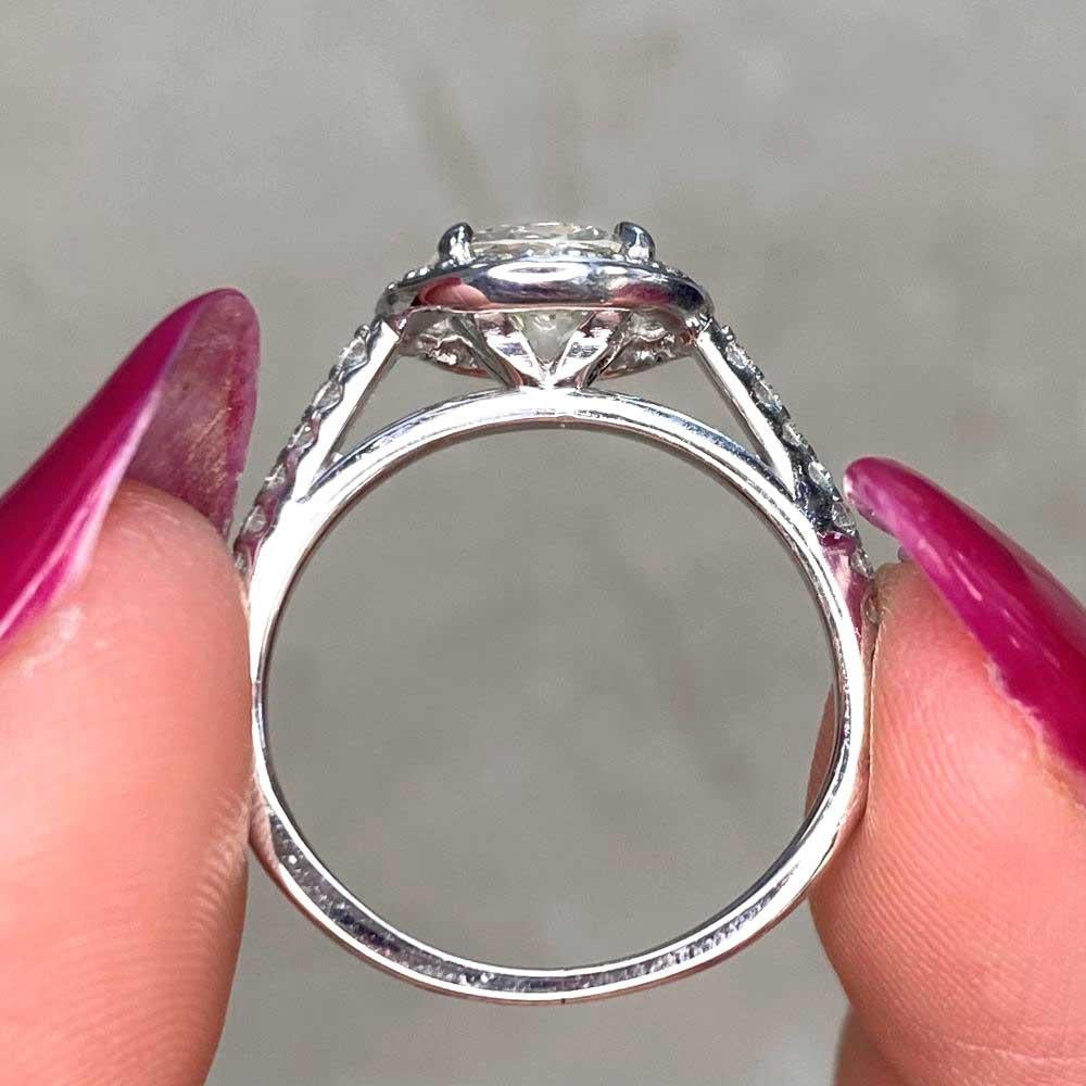 1.44ct Old European Cut Diamond Engagement Ring, Diamond Halo, Platinum For Sale 6