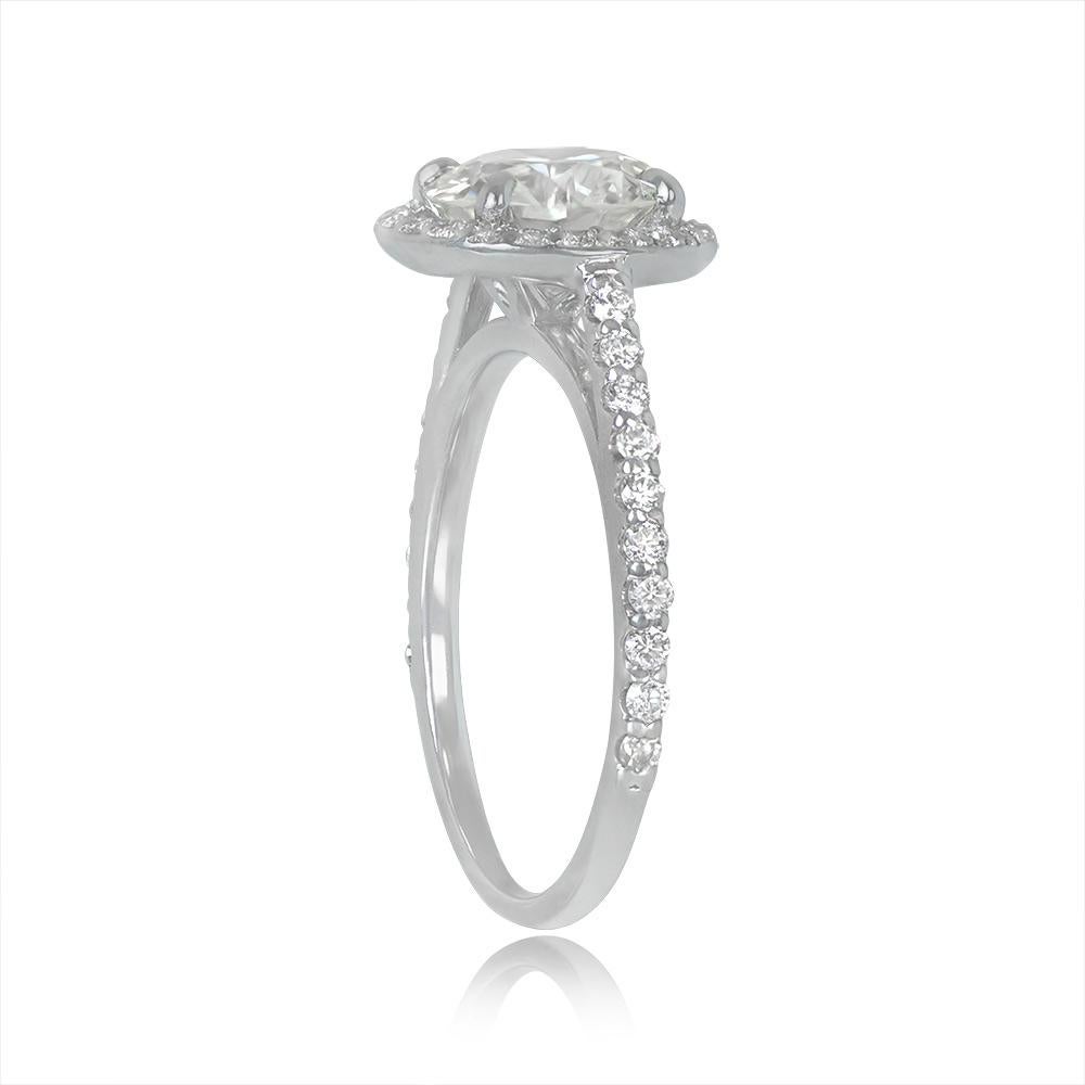 Art Deco 1.44ct Old European Cut Diamond Engagement Ring, Diamond Halo, Platinum For Sale