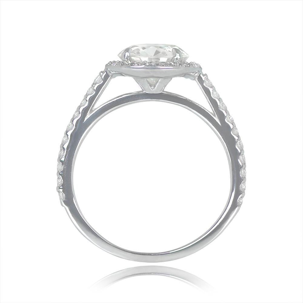 1.44ct Old European Cut Diamond Engagement Ring, Diamond Halo, Platinum In Excellent Condition For Sale In New York, NY