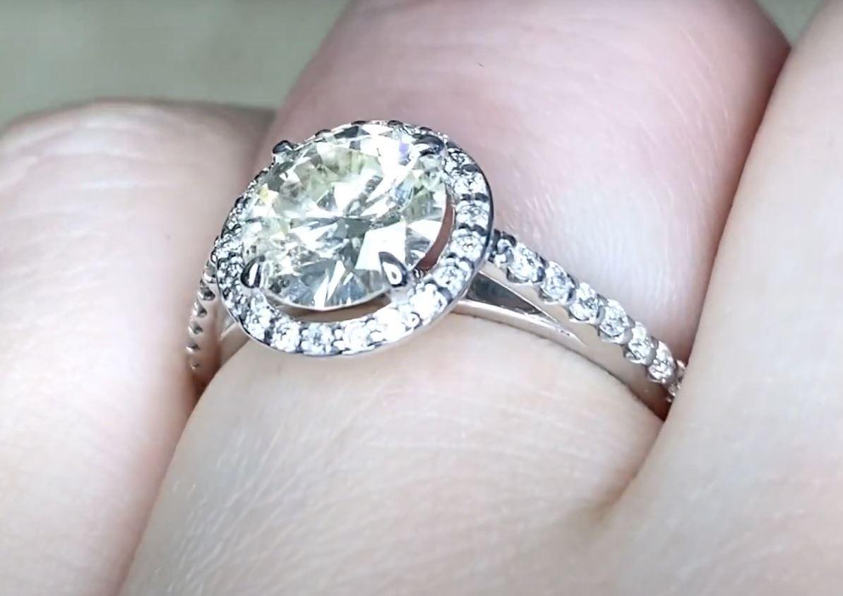 1.44ct Old European Cut Diamond Engagement Ring, Diamond Halo, Platinum For Sale 2