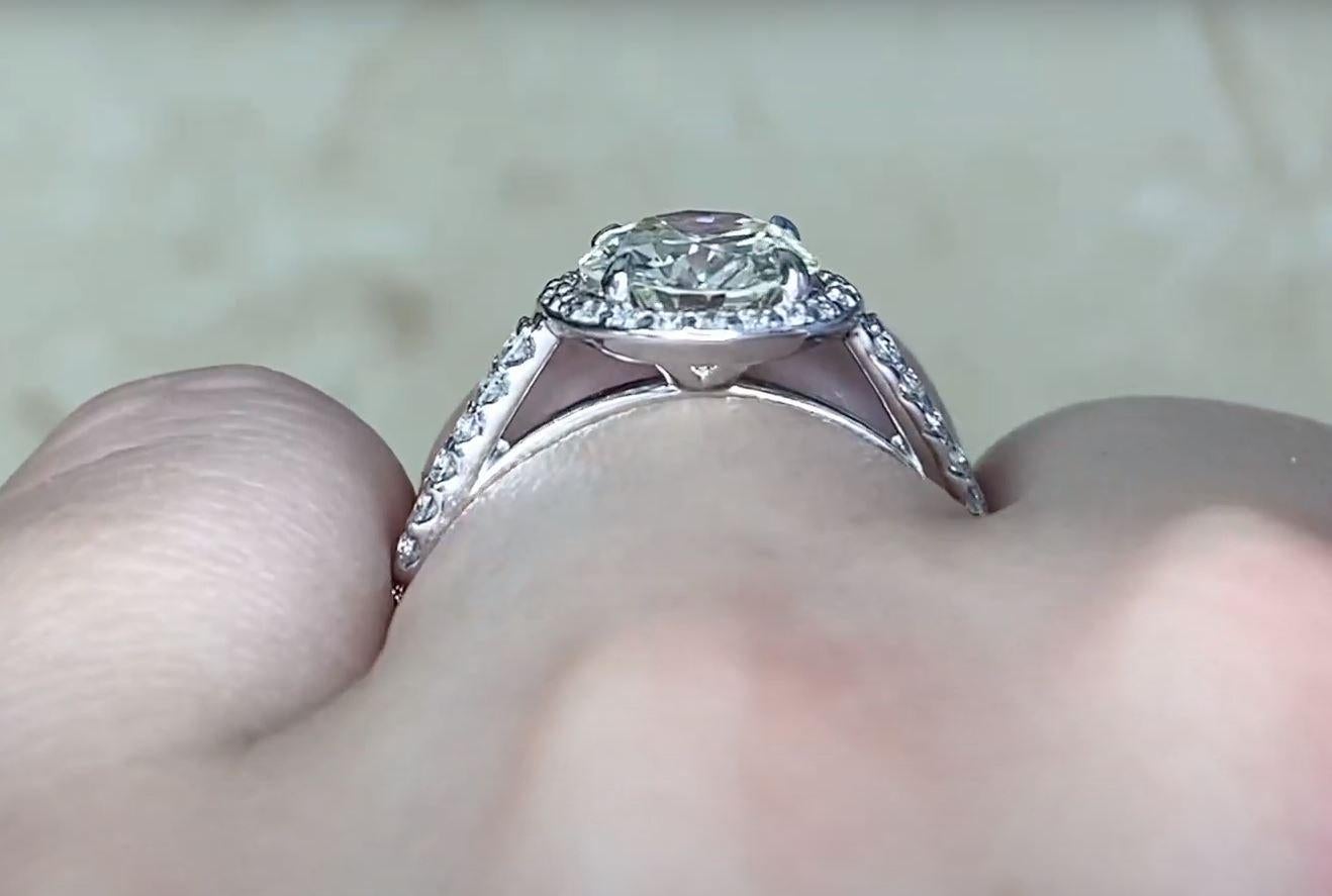 1.44ct Old European Cut Diamond Engagement Ring, Diamond Halo, Platinum For Sale 3