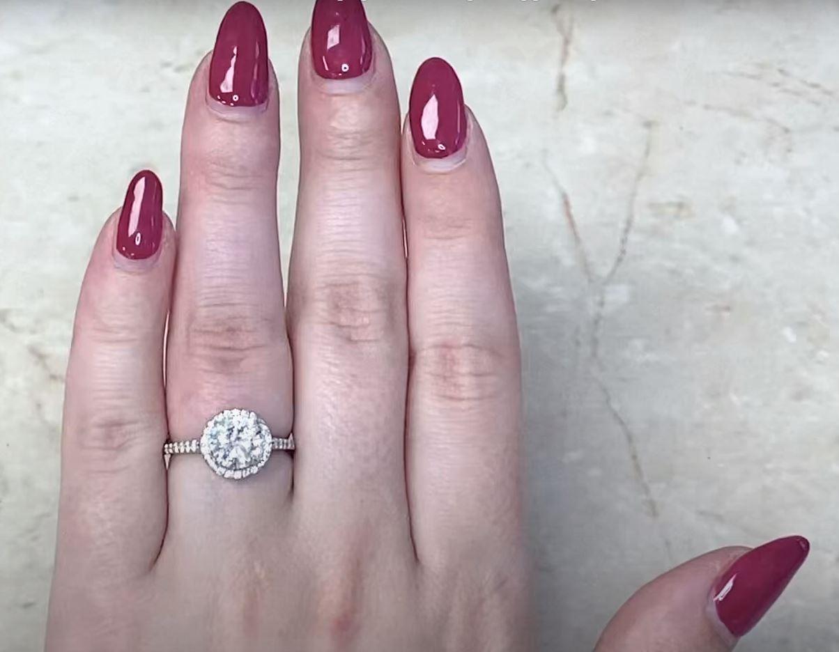 1.44ct Old European Cut Diamond Engagement Ring, Diamond Halo, Platinum For Sale 4