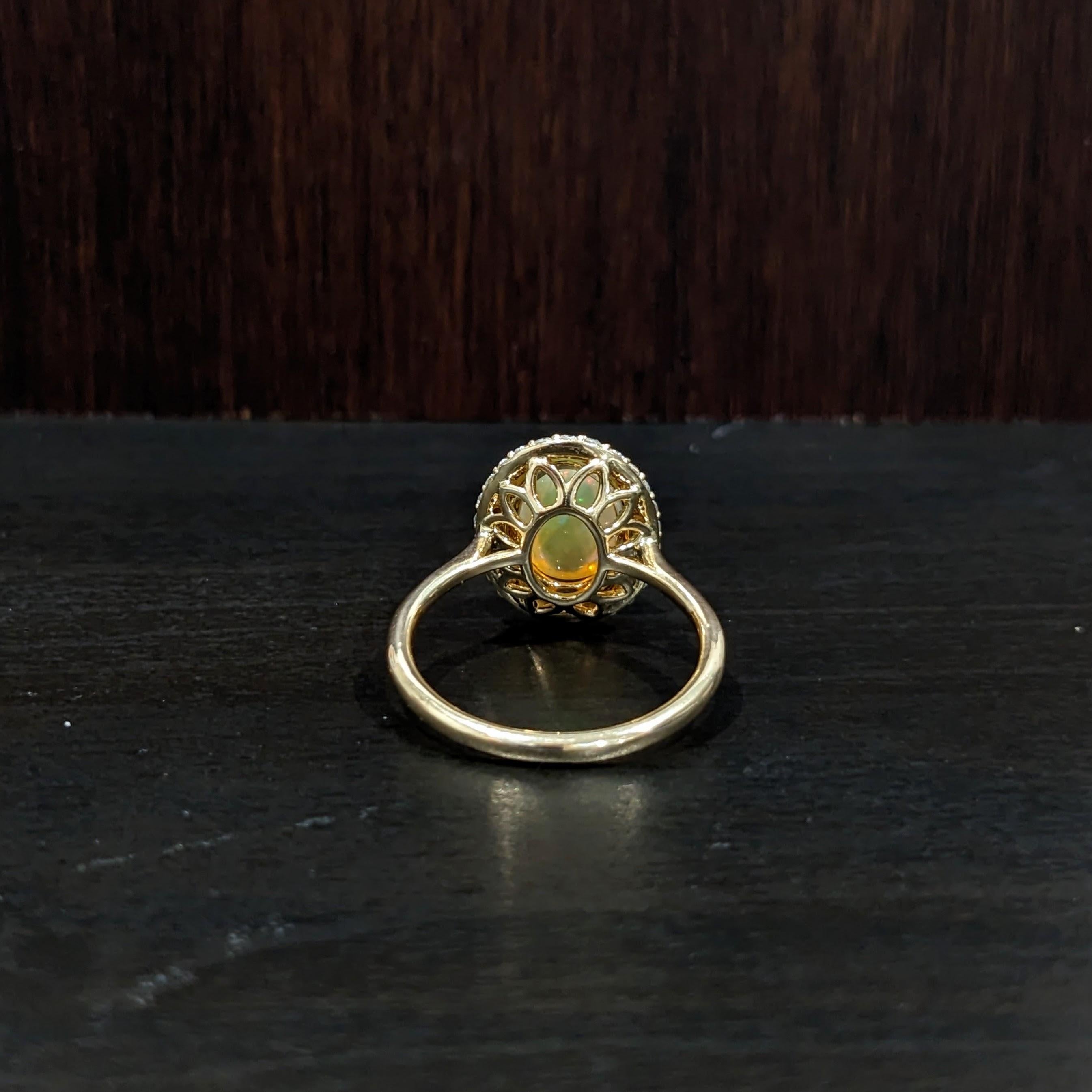 1.44ct Opal Ring w Natural Diamond Accents in Solid 14k Yellow Gold Oval 10x7mm In New Condition For Sale In Columbus, OH