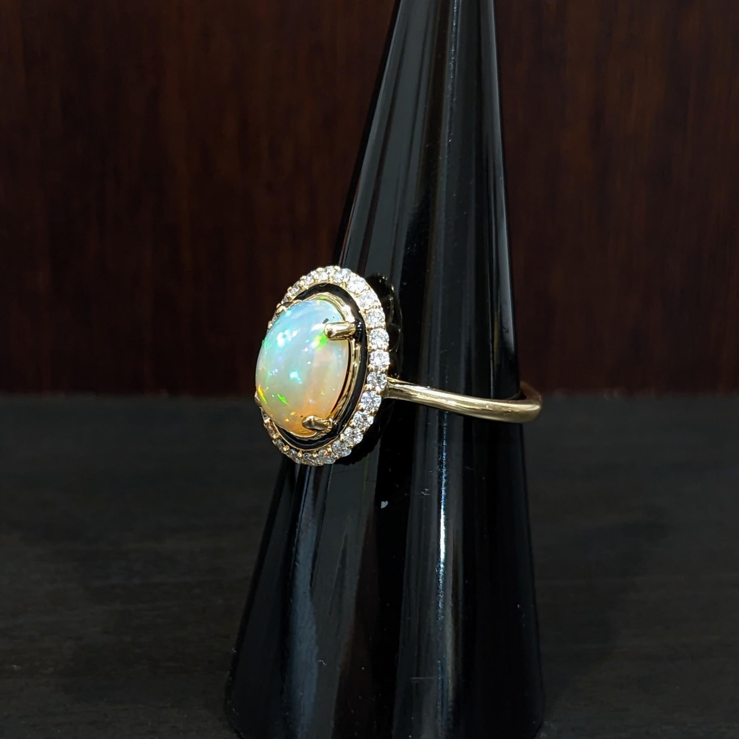 1.44ct Opal Ring w Natural Diamond Accents in Solid 14k Yellow Gold Oval 10x7mm For Sale 3