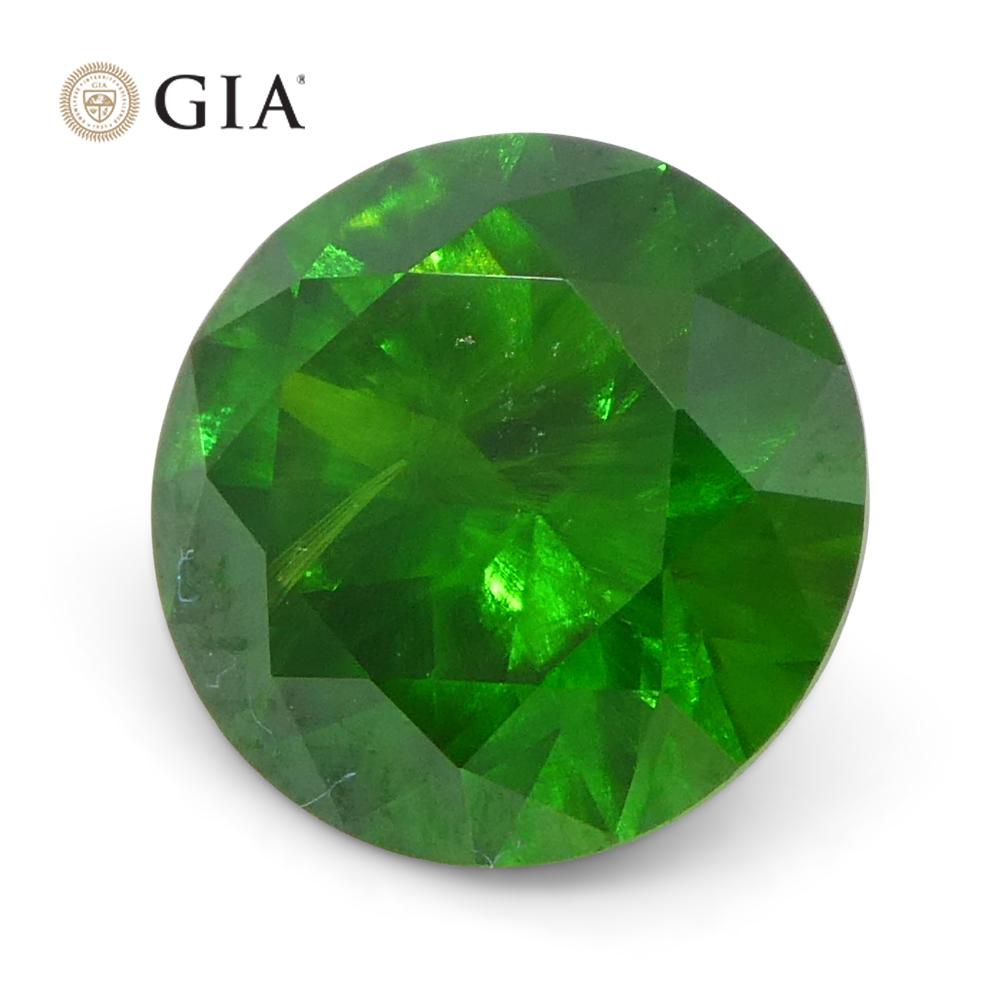Women's or Men's 1.44ct Round Vivid Green Demantoid GIA Certified Russia Unheated For Sale