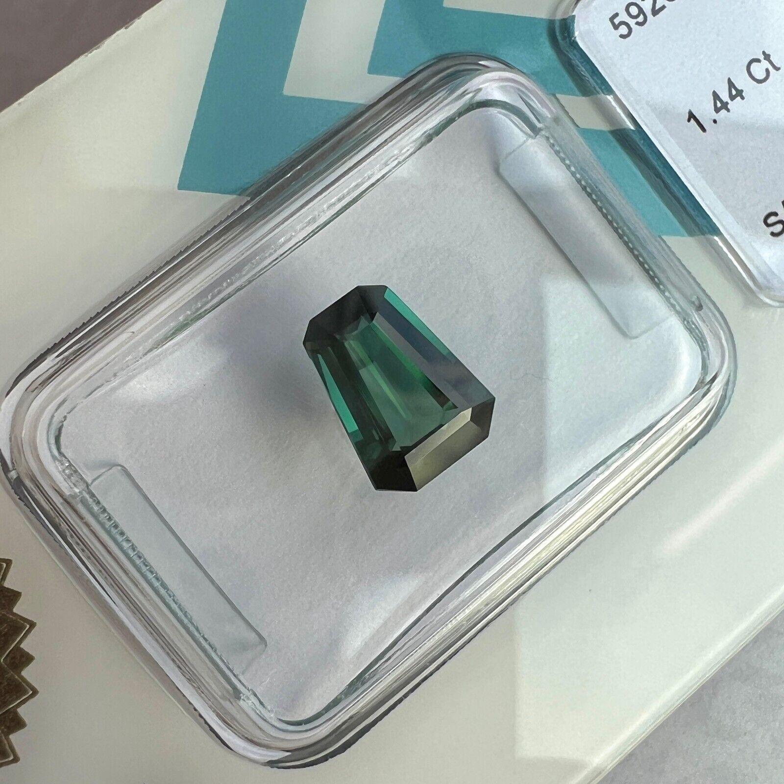 1.44ct Unique IGI Certified Green Blue Sapphire Untreated Fancy Emerald Cut

Natural Untreated Green Blue Fancy Cut Sapphire In IGI Blister.
1.44 Carat with an excellent tapered emerald cut and totally untreated/unheated which is very rare for