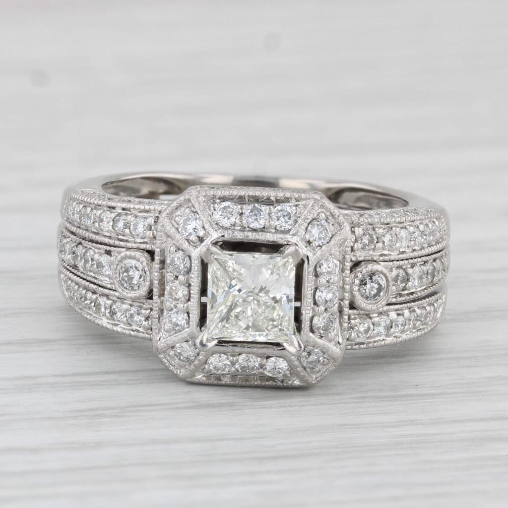 Women's 1.44ctw Princess Diamond Engagement Ring Wedding Band Bridal Set 14k Gold