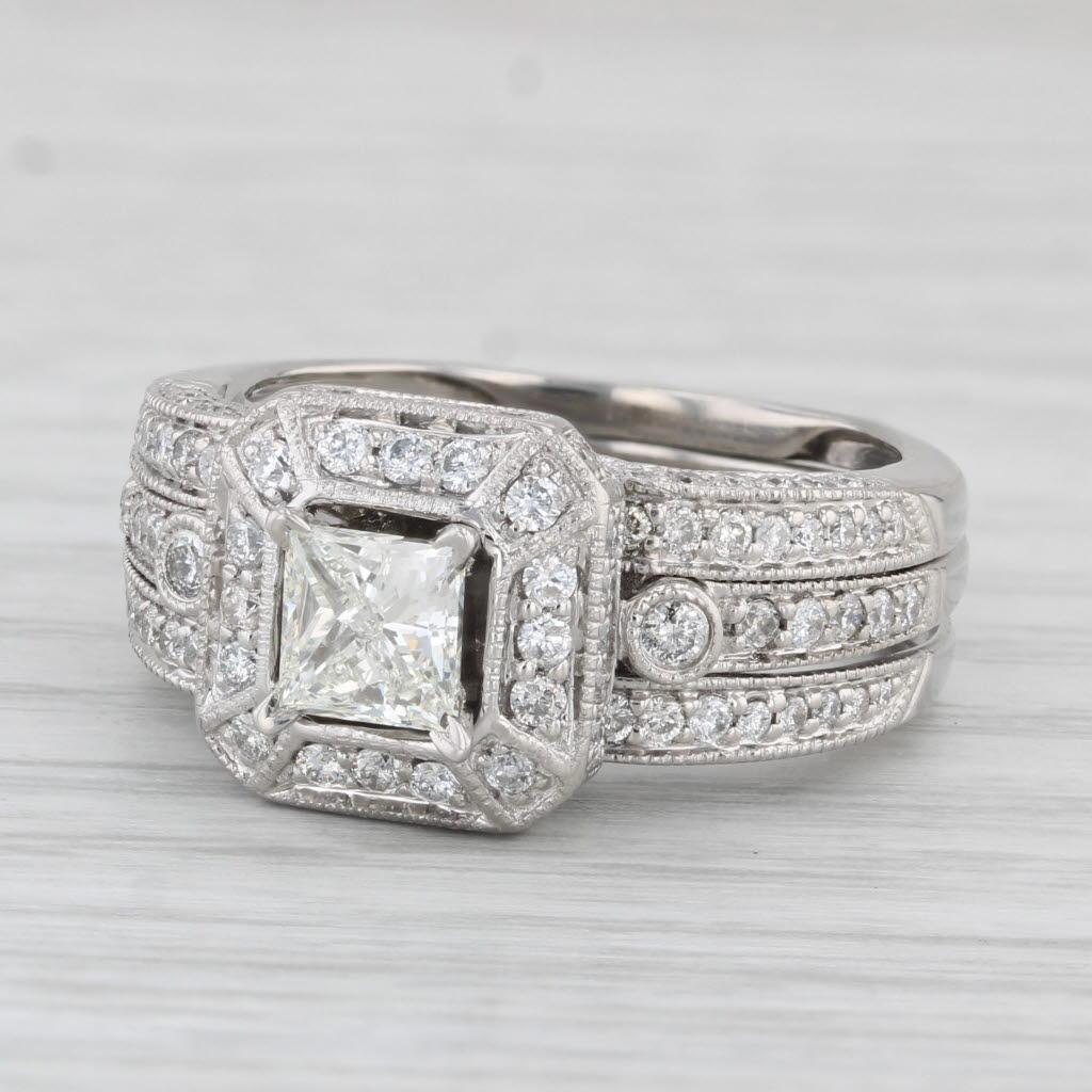 1.44ctw Princess Diamond Engagement Ring Wedding Band Bridal Set 14k Gold 3